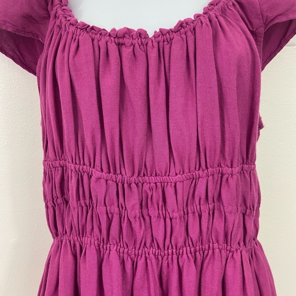 Anthropologie Smocked-Waist Linen Mini Dress XL Milkmaid Boho Ruffle Feminine - Picture 3 of 11